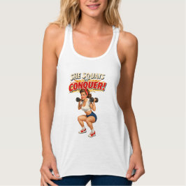 Camiseta Con Tirantes Squats Conquer -Funny Retro Gym Pin-Up- Activewear
