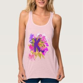 Camiseta Con Tirantes Summery Flores Púrpuras Rosa Salen Nombre Monogram