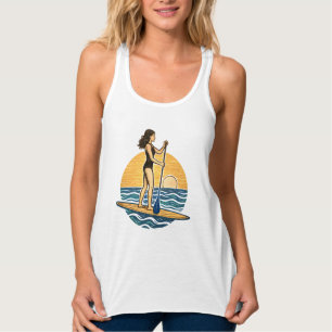 Camiseta Con Tirantes SUP Paddle al Atardecer   Gráfico de Playa en Padd