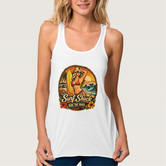 Camiseta Con Tirantes Surf Shack Surfer Pin-Up | Ride The Waves Beach (Anverso)