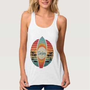 CAMISETA CON TIRANTES TABLA DE SURF PLAYA ATARDECER DE VERANO