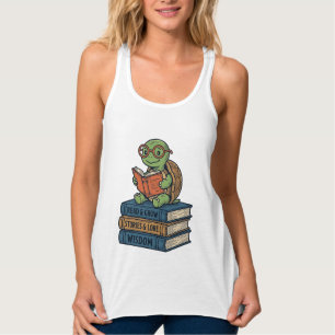 Camiseta Con Tirantes Tortuga linda leyendo en libros Vector vintage_1