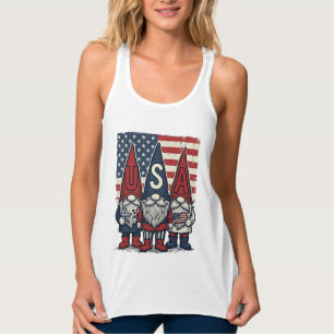 Camiseta Con Tirantes Trío de gnomos patrióticos de EE. UU. Diseño vecto