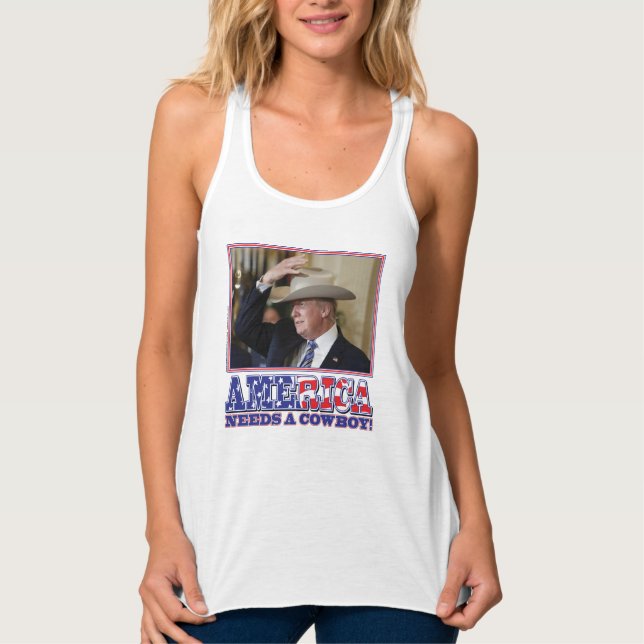 CAMISETA CON TIRANTES TRUMP-AMÉRICA-COWBOY (Anverso)