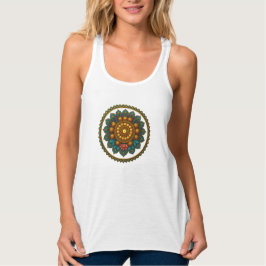 Camiseta Con Tirantes Turquoise Gold Lotus Mandala -Boho Fantasy Graphic