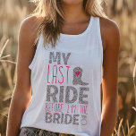 Camiseta Con Tirantes Última novia en soltera<br><div class="desc">¡Puta en el último viaje de la novia con este divertido y coqueto tanque de soltera! "Última travesía antes de ser novia" es el eslogan perfecto para una noche salvaje o una escapada de fin de semana. Este confortable y estiloso tanque es ideal para cualquier tipo de fiesta de soltera,...</div>