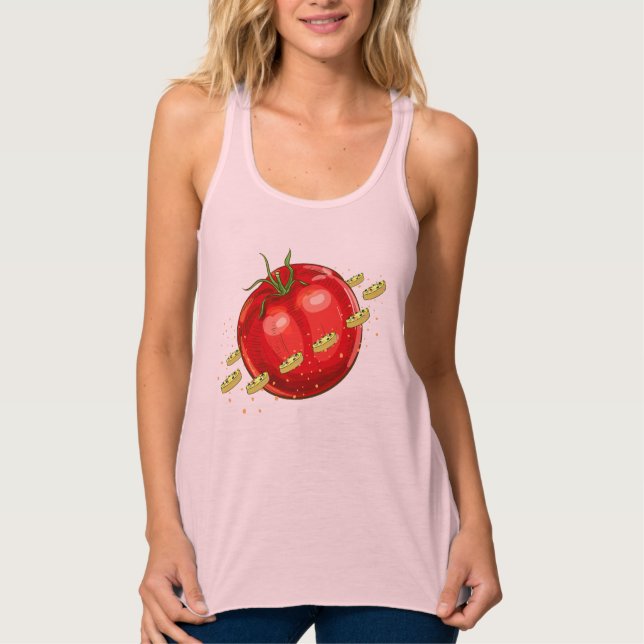 Camiseta Con Tirantes Un planeta de tomate con pizzas a su alrededor (Anverso)