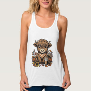Camiseta Con Tirantes Vaca Highland Otoño Vintage Arte Granja Casa Rural