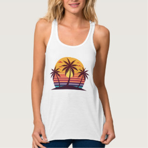 Camiseta Con Tirantes Vector Atardecer Con Palmeras