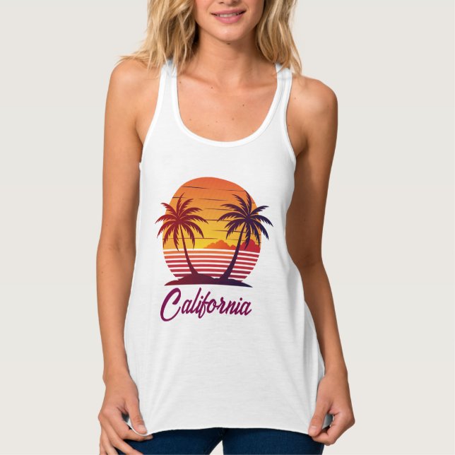 Camiseta Con Tirantes Vector atardecer con palmeras (Anverso)