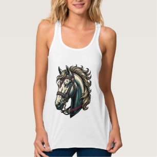 Camiseta Con Tirantes Vector de cabeza de caballo de grabado vintage