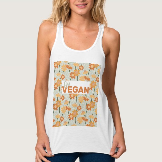 Camiseta Con Tirantes ¡Vegan! Flores retro de los años 70 apagadas (Anverso)