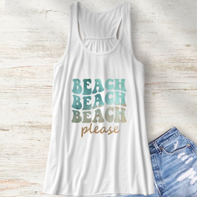 Camiseta Con Tirantes Verano de playa por favor retro azul y tan (Summer Beachy Beach Please Racerback Shirt)
