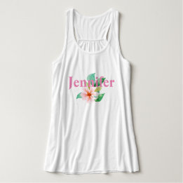 Camiseta Con Tirantes Verde Floral Tropical Agrega tu nombre
