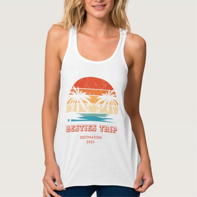 Camiseta Con Tirantes Viaje de Chicas de Besties con atardecer retro (Anverso)