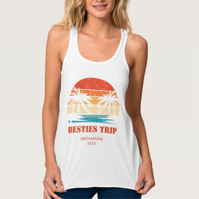 Camiseta Con Tirantes Viaje de Chicas de Besties con atardecer retro (Anverso)