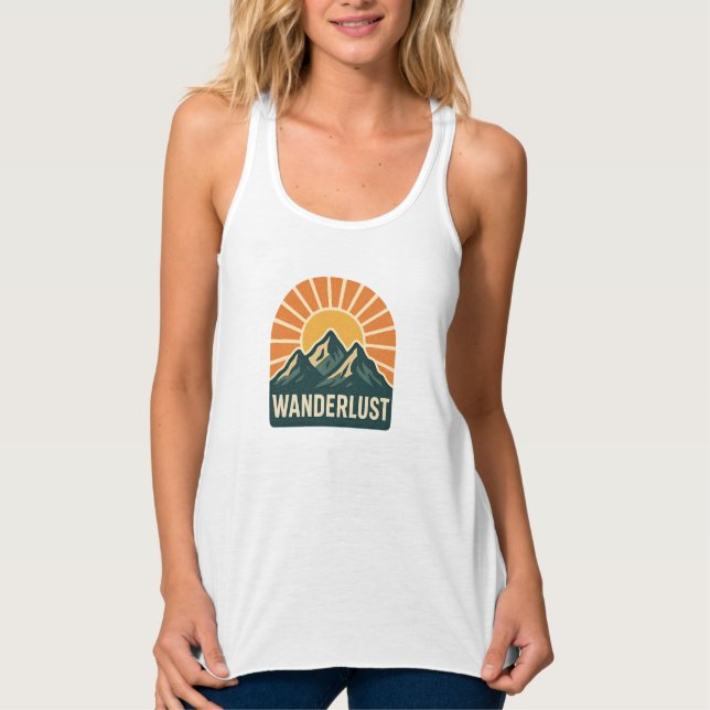 Camiseta Con Tirantes Wanderlust Retro Blue Mountain Sunrise Outdoor Sun (Anverso)