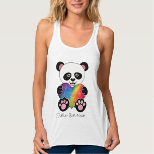 Camiseta Con Tirantes Watercolor Cute Panda Con Corazón Arcoiris