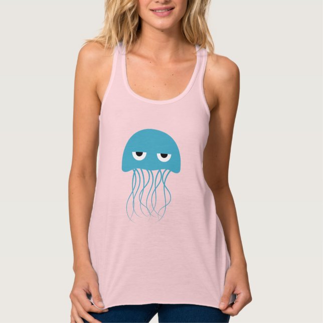 Camiseta Con Tirantes Whimsical Blue Jellyfish Cartoon (Anverso)