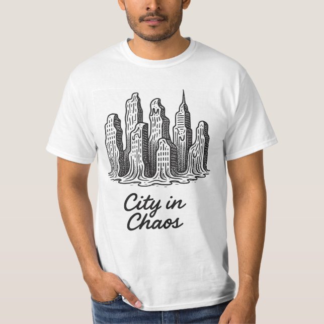 Camiseta con título Ciudad en Caos (Anverso)