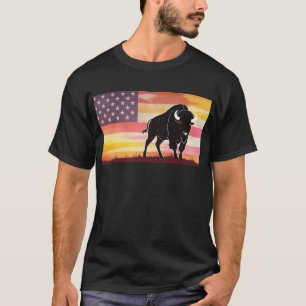 Camiseta con un bisonte impreso en una baqueta de