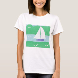 Camiseta con velero y diseño de montaña