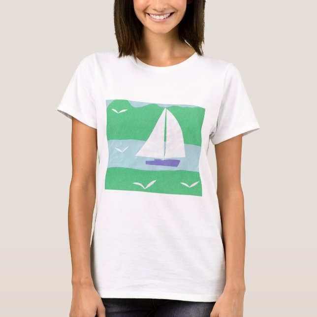 Camiseta con velero y diseño de montaña (Anverso)