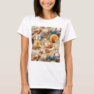 Camiseta conchas marinas en la playa