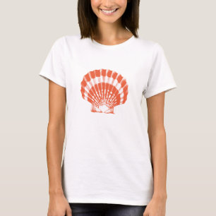 Camiseta Conchas marinas - naranja de coral y blanco