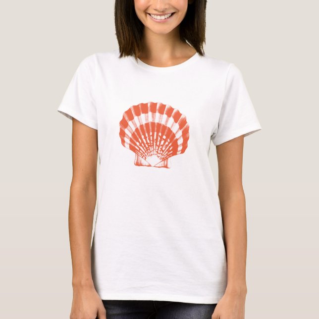 Camiseta Conchas marinas - naranja de coral y blanco (Anverso)