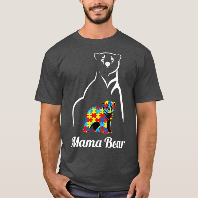 Camiseta Conciencia de autismo: mamá oso apoya a autista (Anverso)