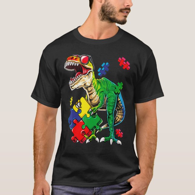 Camiseta Conciencia de Autismo Saurus Dinosaurio Saurus (Anverso)