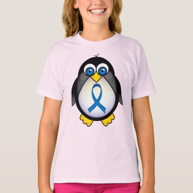 Camiseta Conciencia de la cinta azul de pingüino cutáneo (Anverso)