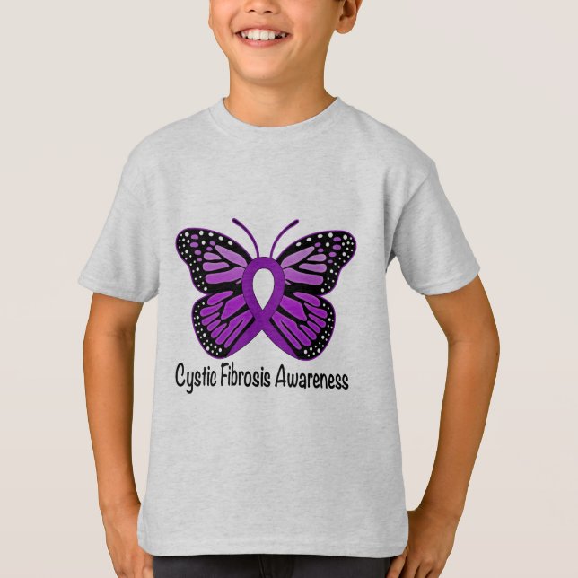 Camiseta Conciencia de la fibrosis quística con la mariposa (Anverso)