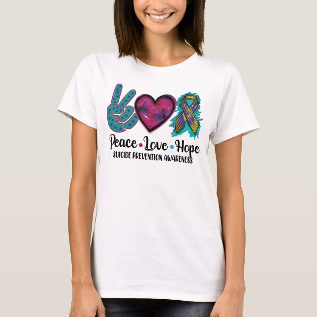 Camiseta Conciencia de Prevención del Suicidio Paz Amor Esp (Anverso)
