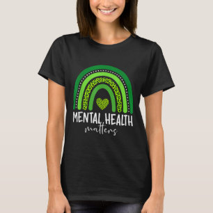 Camiseta Conciencia de salud mental cerebro arcoíris verde