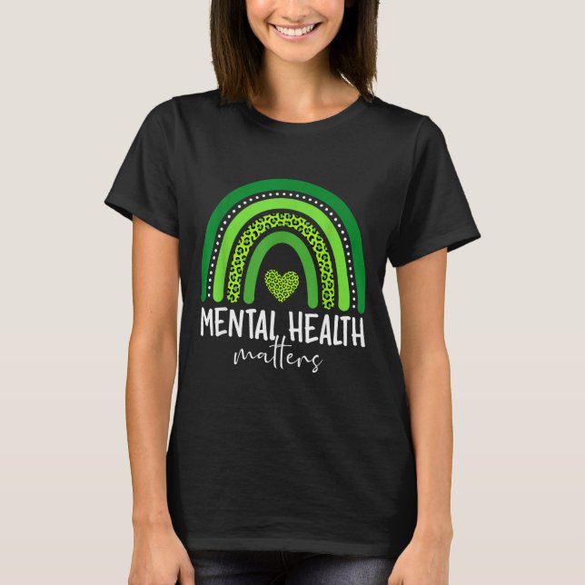 Camiseta Conciencia de salud mental cerebro arcoíris verde (Anverso)