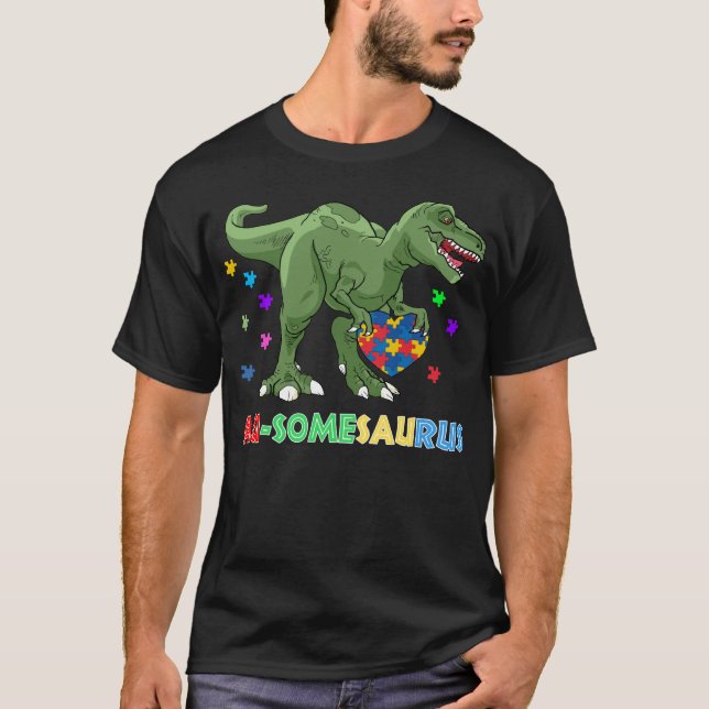 Camiseta conciencia del autismo au-somesaurus dinosaur (Anverso)
