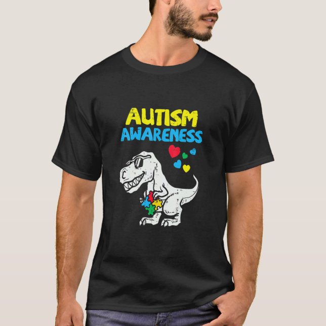 Camiseta Conciencia del autismo Dino Niño autista Niños Cut (Anverso)