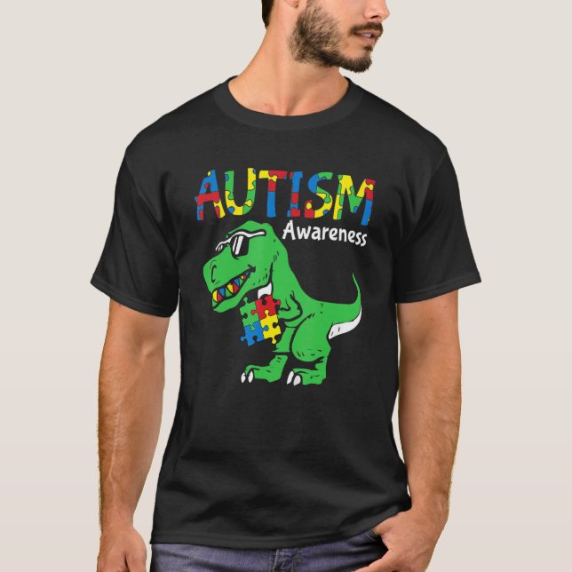 Camiseta Conciencia del autismo Dino Niño autista Niños Cut (Anverso)