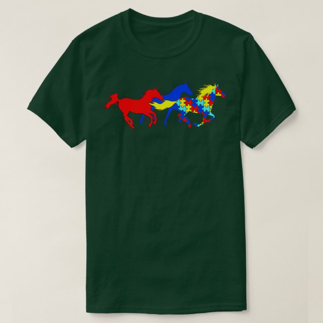 Camiseta Conciencia del autismo en diferentes caballos (Diseño del anverso)