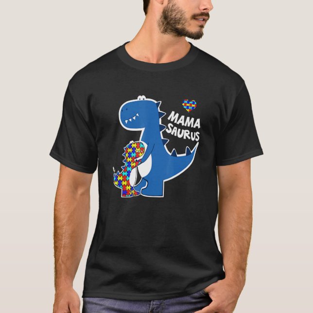 Camiseta Conciencia del autismo Mama Saurus Dinosaur (Anverso)