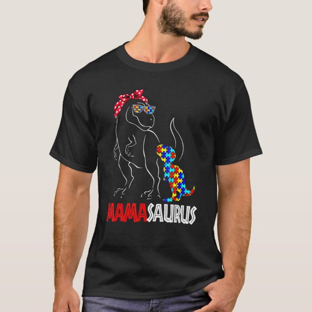 Camiseta Conciencia del autismo Mamasauro Mama Dinosaur Puz (Anverso)