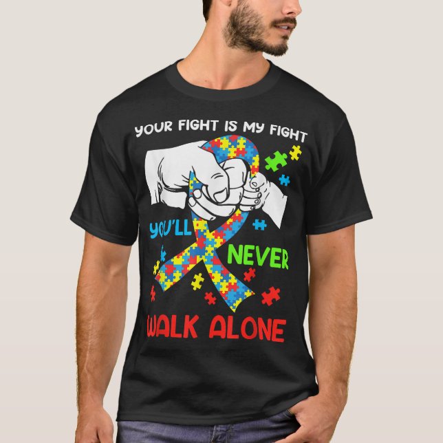 Camiseta Conciencia del autismo: nunca apoyarás a pie solo (Anverso)