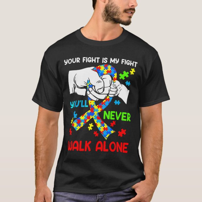 Camiseta Conciencia del autismo: nunca caminarás solo (Anverso)