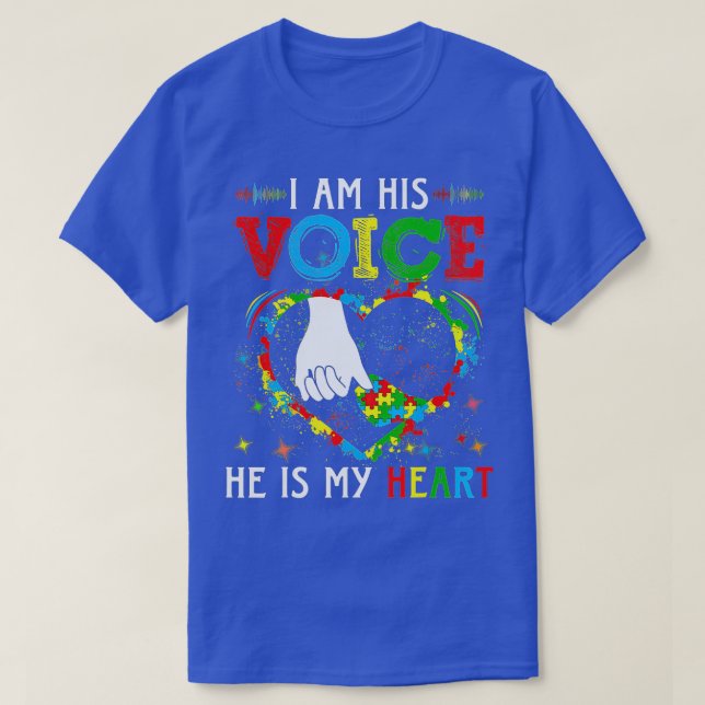 Camiseta Conciencia del autismo Soy Su Voz Mamá Y Hijo Es (Diseño del anverso)