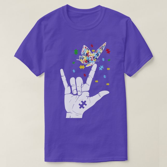 Camiseta Conciencia del autismo Te Amo Lenguaje De Rótulo D (Diseño del anverso)