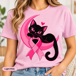 Camiseta Conciencia del cáncer de mama con gato negro y laz