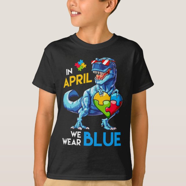 Camiseta Conciencia sobre autismo Trex Dino Dinosaurio Dino (Anverso)