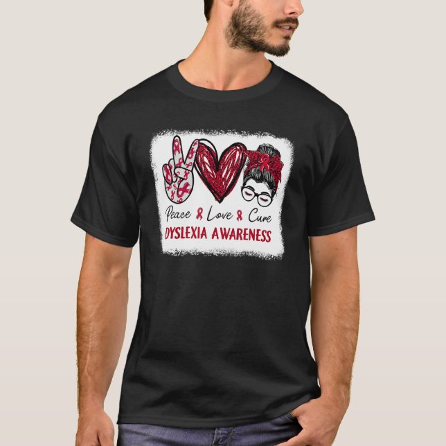 Camiseta Conciencia sobre dislexia Cinta roja Corazón Paz C (Anverso)